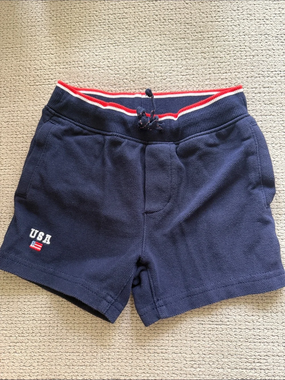 Janie and Jack Navy Shorts with Red & White Waistband Trim